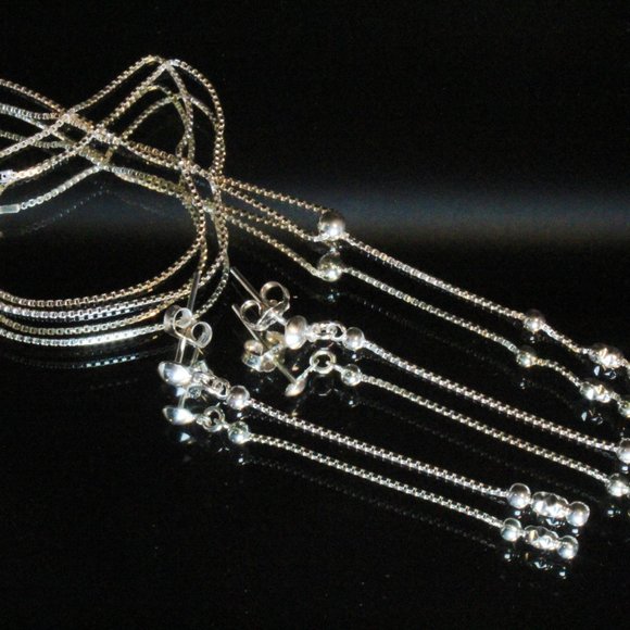 Contemporary New Sterling Silver Stunning Dainty Necklace 2" Long Earrings Set - Picture 3 of 6